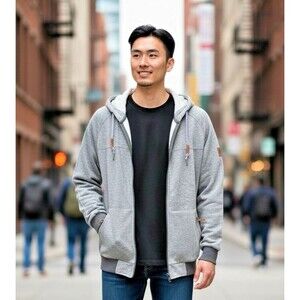 Ski the East mens NEW! grey zipped hoodie pockets drawstring Medium gorpcore